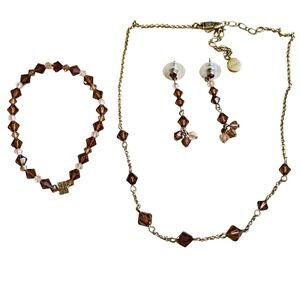 Givenchy Logo Earrings Necklace Bracelet Matching set lot Crystal jeweled gold